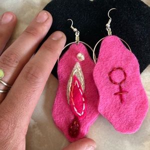 Hand embroidered Felt Yoni Earrings